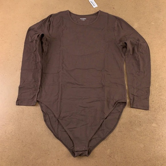 Old Navy Tops - Old Navy Womens Bodysuit Brown Long Sleeve Round Neck Plus 2XL Snaps New